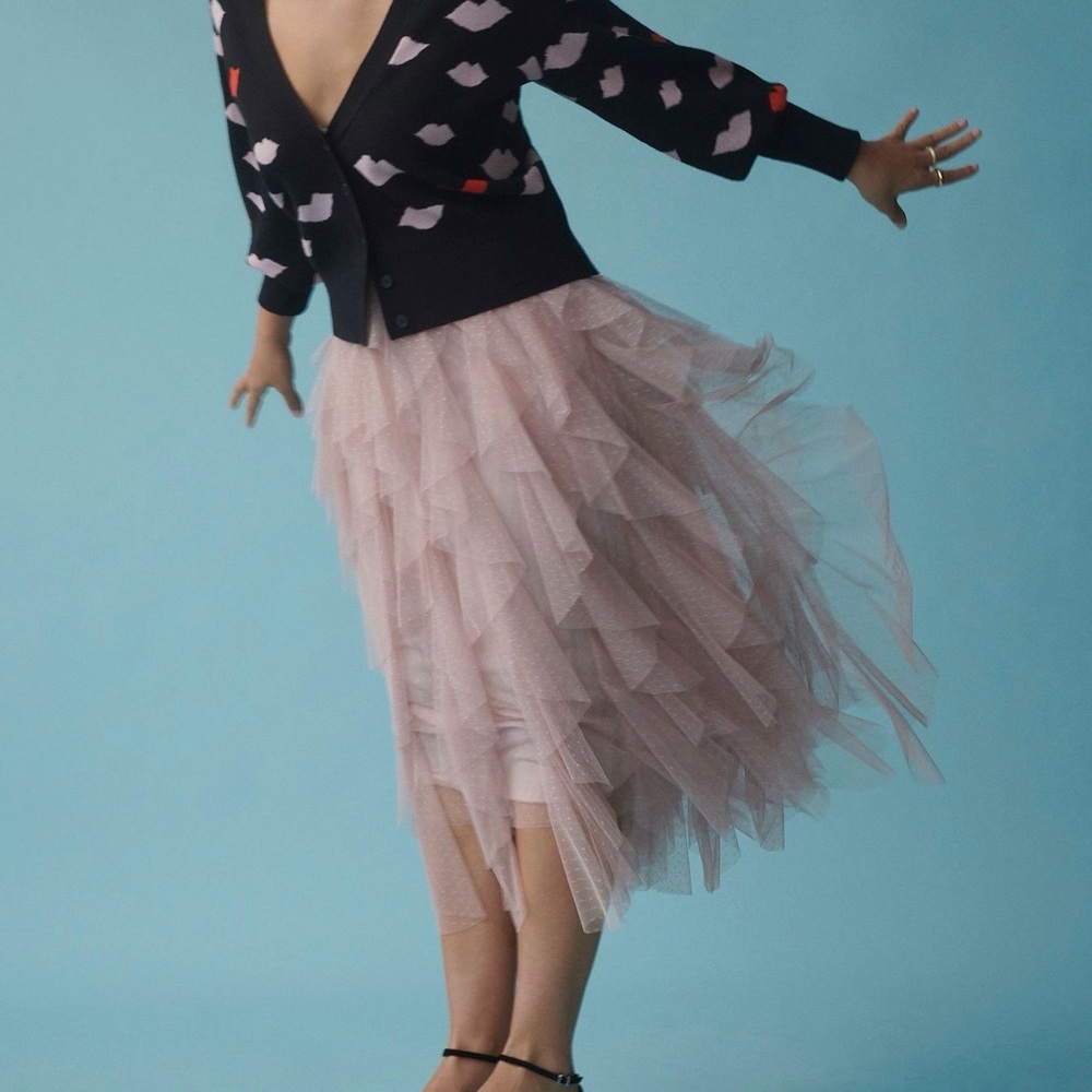 Anthropologie Cheri Ruffle Tulle Midi Skirt - Dusty Purple